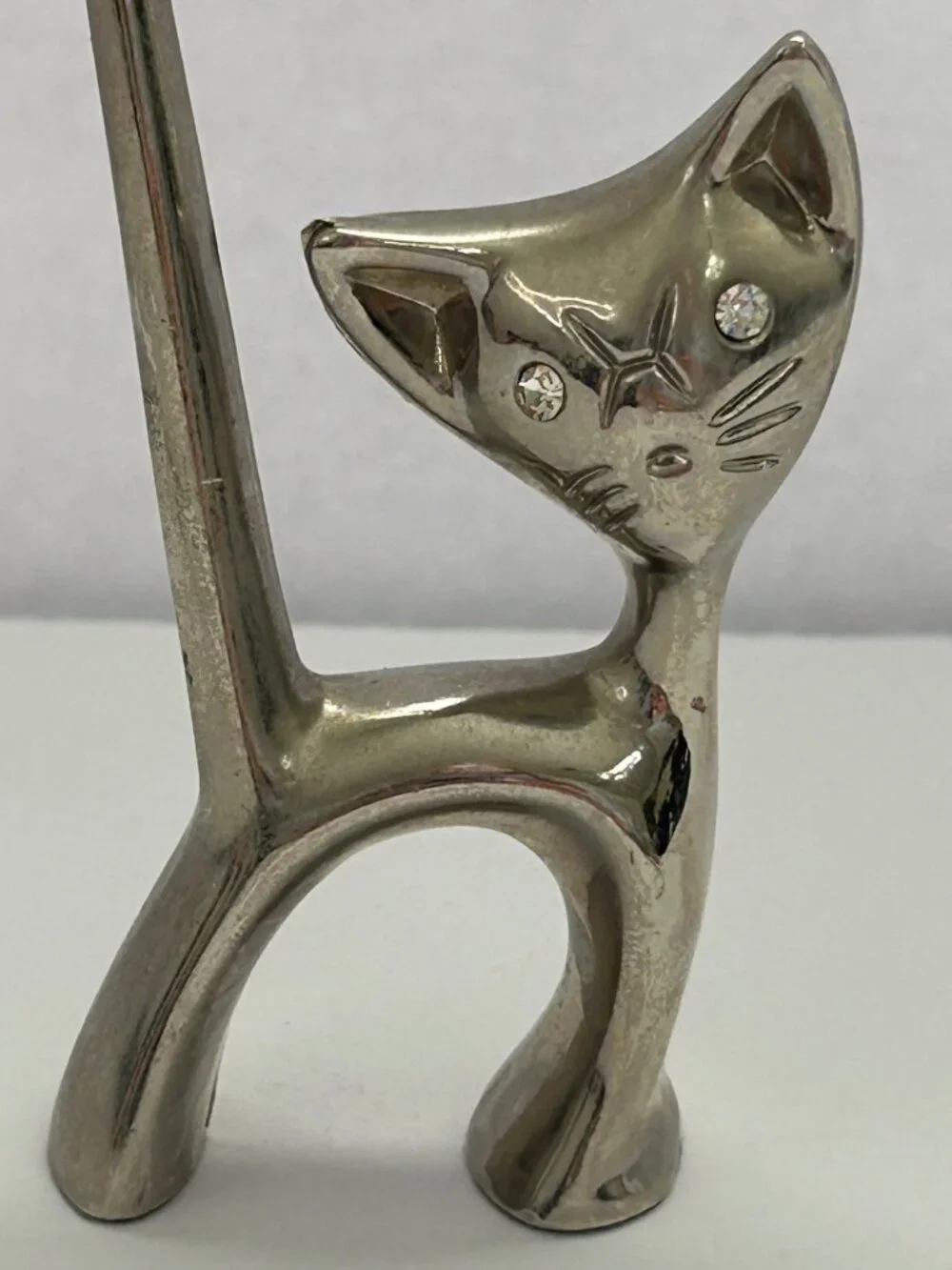 Vintage MCM Chrome Cat Ring Holder Walter Bosse-Style Minimalist Atomic Age